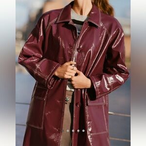Anthropologie Patent Red Trench Coat/ rain coat